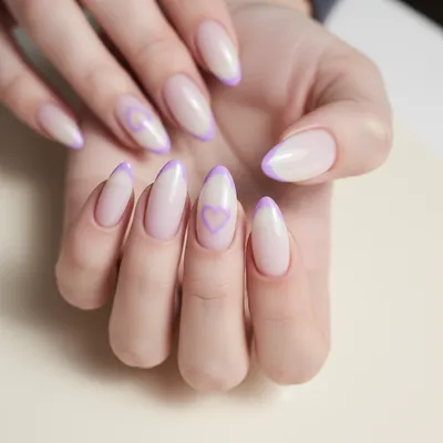French-revival Reverse-french Long Almond Nails — Thin Lilac Line at t