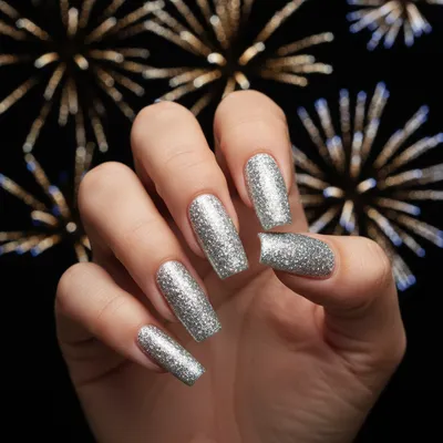 Glitter-bomb Full-coverage Silver Multi-size Glitter on Long Coffin na