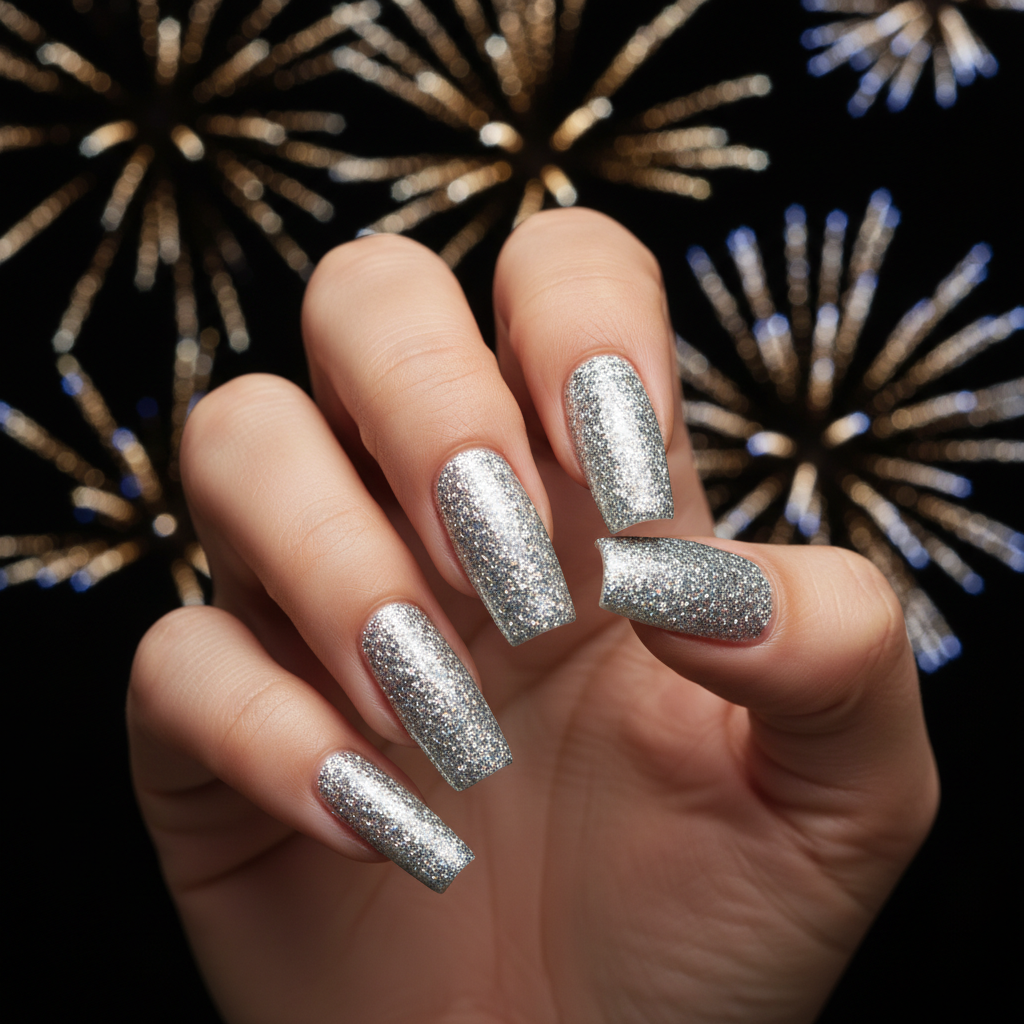 Glitter-bomb Full-coverage Silver Multi-size Glitter on Long Coffin na