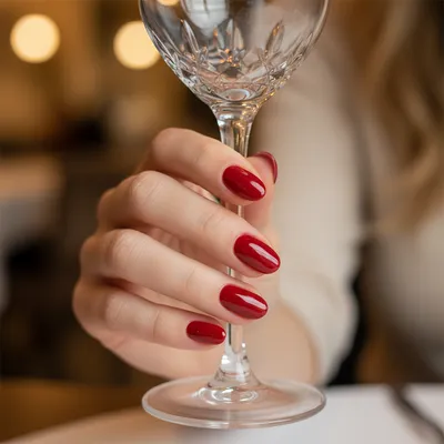 Date-night Classic Glossy Cherry-red Oval Nails