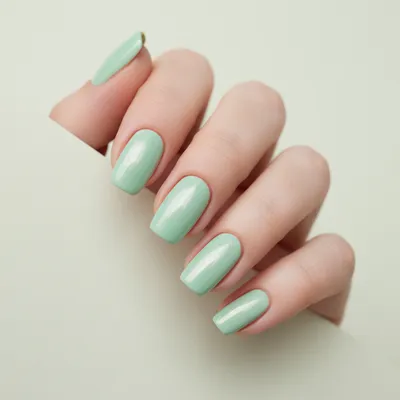 Mint Green Pastel Squoval Nails — Glazed Gel Finish