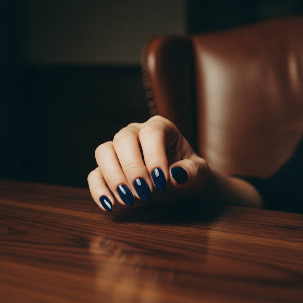 Navy Blue Gel Almond Nails