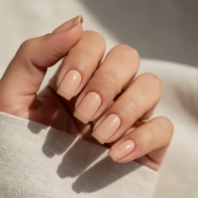 Beige Warm Neutral Squoval Nails With a Thin Tonal Micro-french Tip