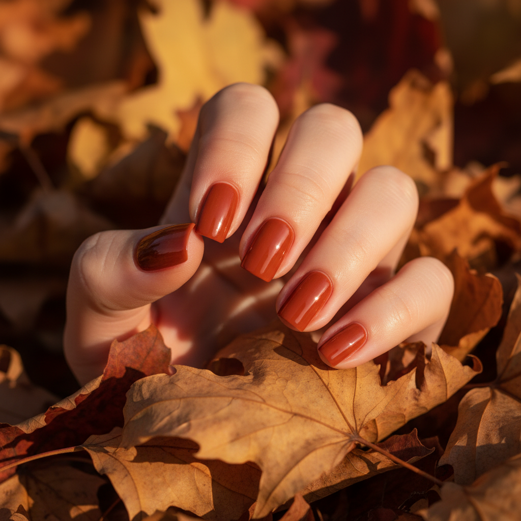Burnt-orange Pumpkin Square Nails
