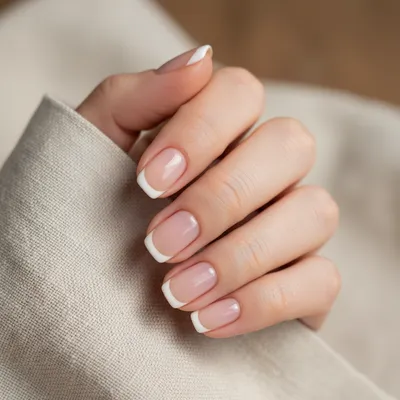 Clean-girl Micro-french Short Squoval Nails — Thin Clean White Tip on