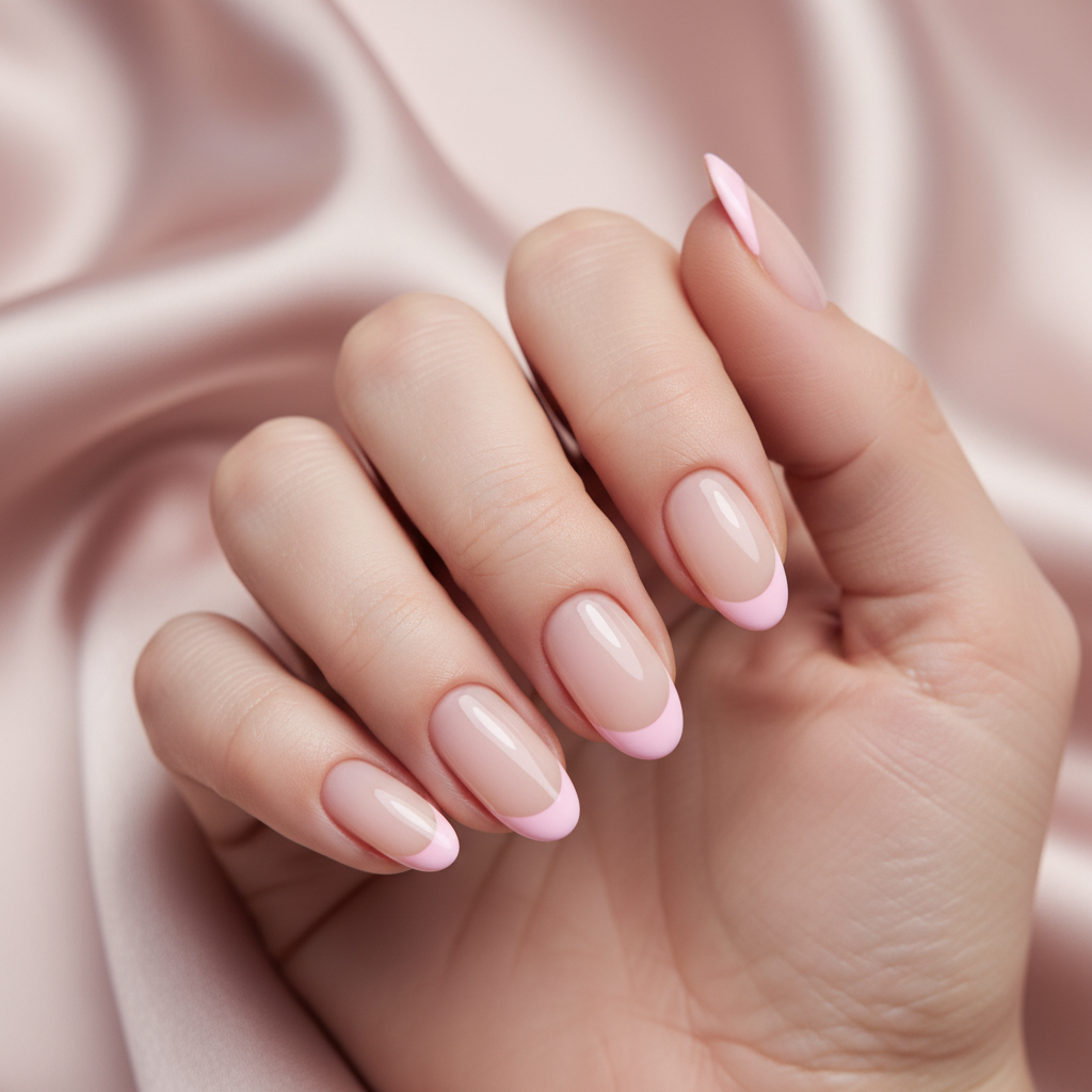 French-revival Pastel-pink French Tip Almond Nails — Thin Clean Line o
